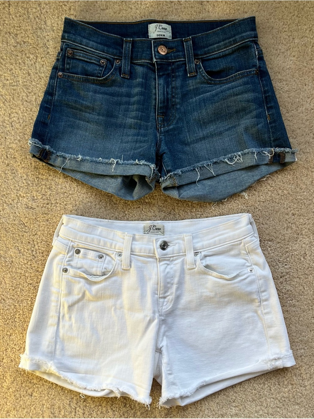 Lot of 2 J.Crew Women’s White & Blue Cuffed Denim Shorts - Sz 23 - EUC - Stretch